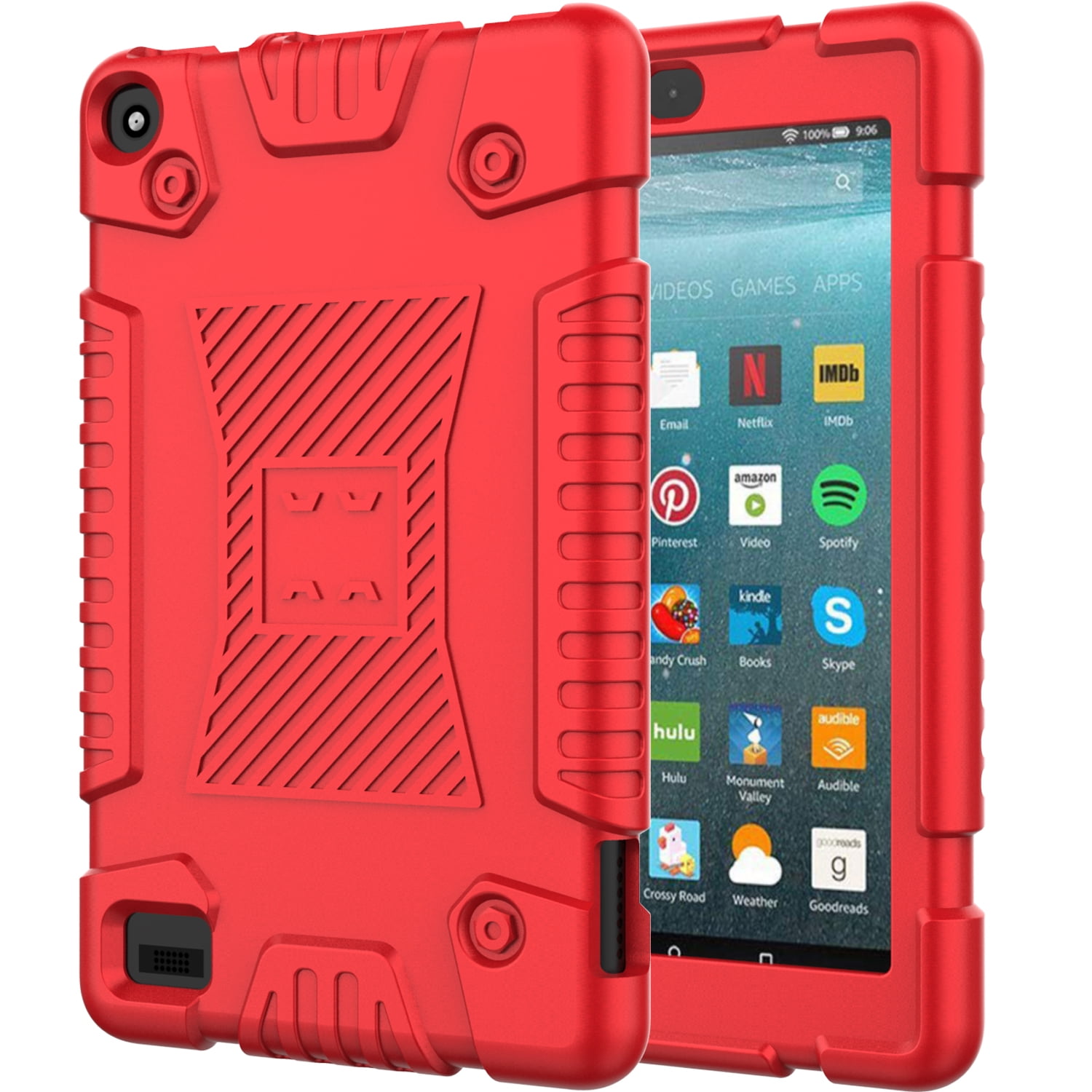 JKRED Heavy Duty Shock-Proof Case Cover for  Fire 7 9th Generation 2019 Released Tablet,Full Protection for Camera with Kickstand,Hand Strap Design,Armor Tough for Kids 