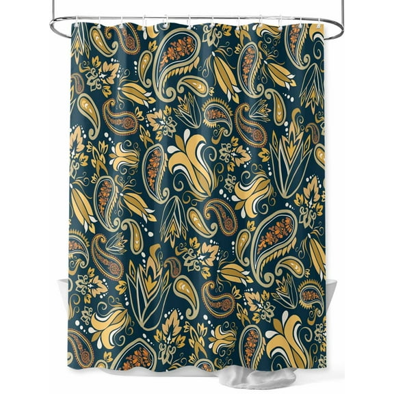 Abstract Vintage Paisley Shower Curtain, Boho Floral Texture Bathroom Decor Curtains Set with Hooks, Olive Green Waterproof Fabric Home Accessories， 72 X 84 Inch Extra Long