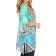 thumbnail image 3 of Sakkas Tanya Women's Short Sleeve Floral Print Loose Blouse Tunic V-neck Silky - TTU383-Turq - One Size, 3 of 5