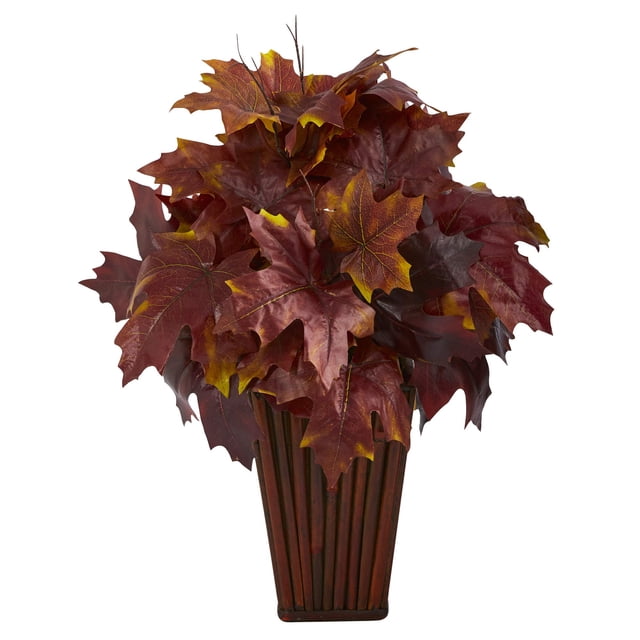Planta artificial, hoja de arce otoñal casi natural, 48 cm