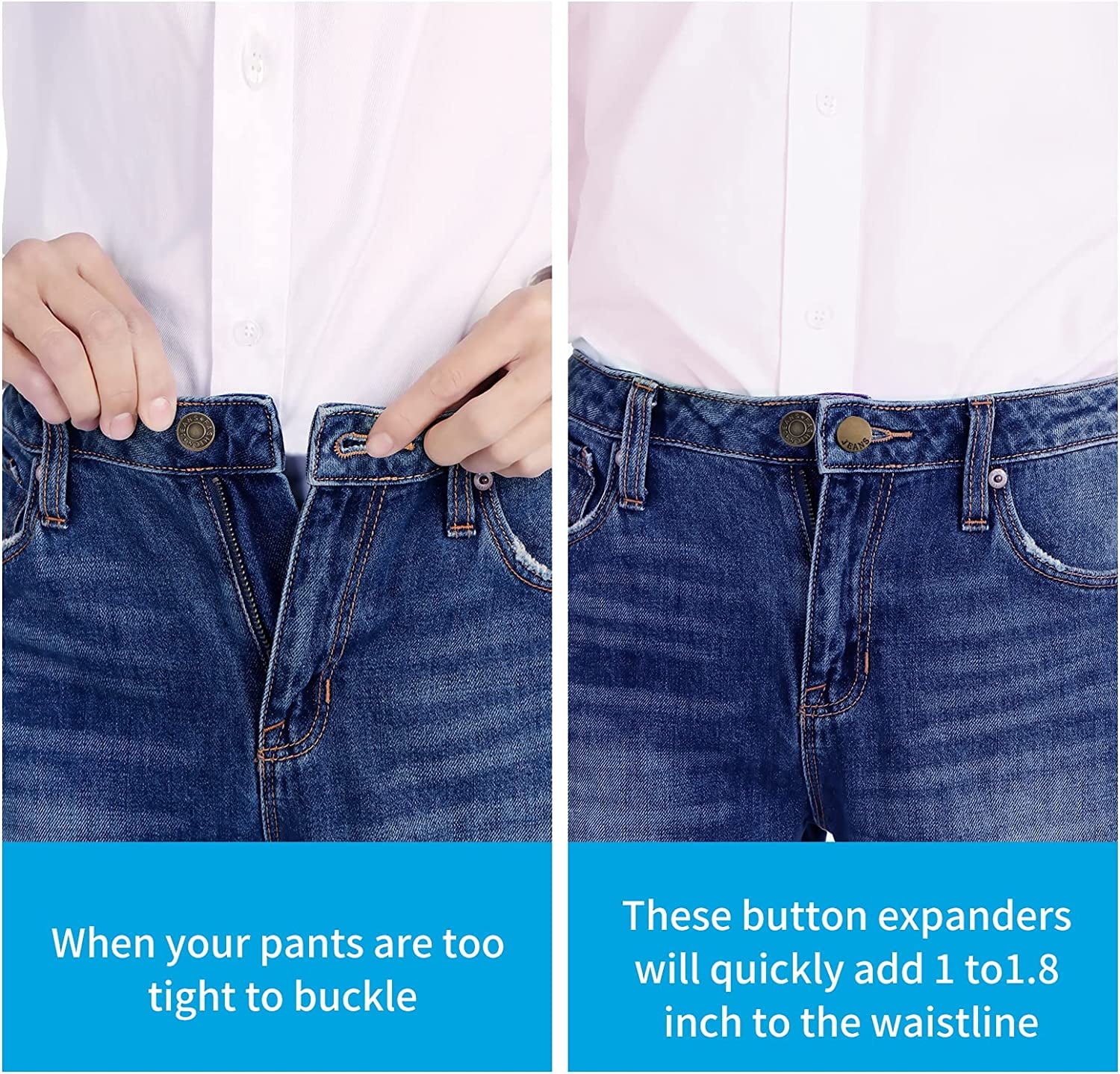 Urmspst 8 PCS Button Extenders for Jeans, Pants Button Extender, Waist  Extenders for Pants for Women Men, No Sewing Instant Pants Extender(2 Color