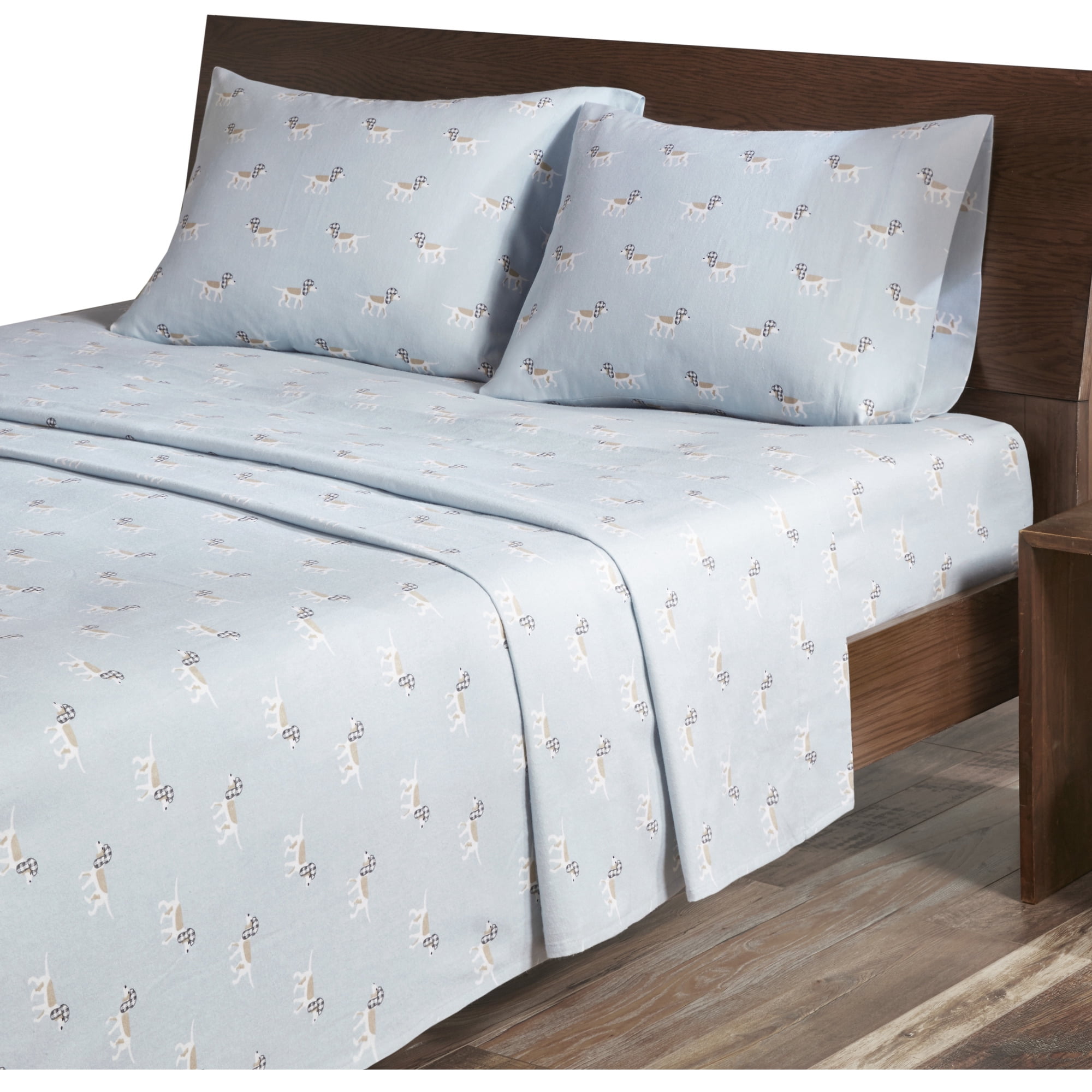 Woolrich Cotton Flannel Blue Dogs 4 Piece Sheet Set, Queen