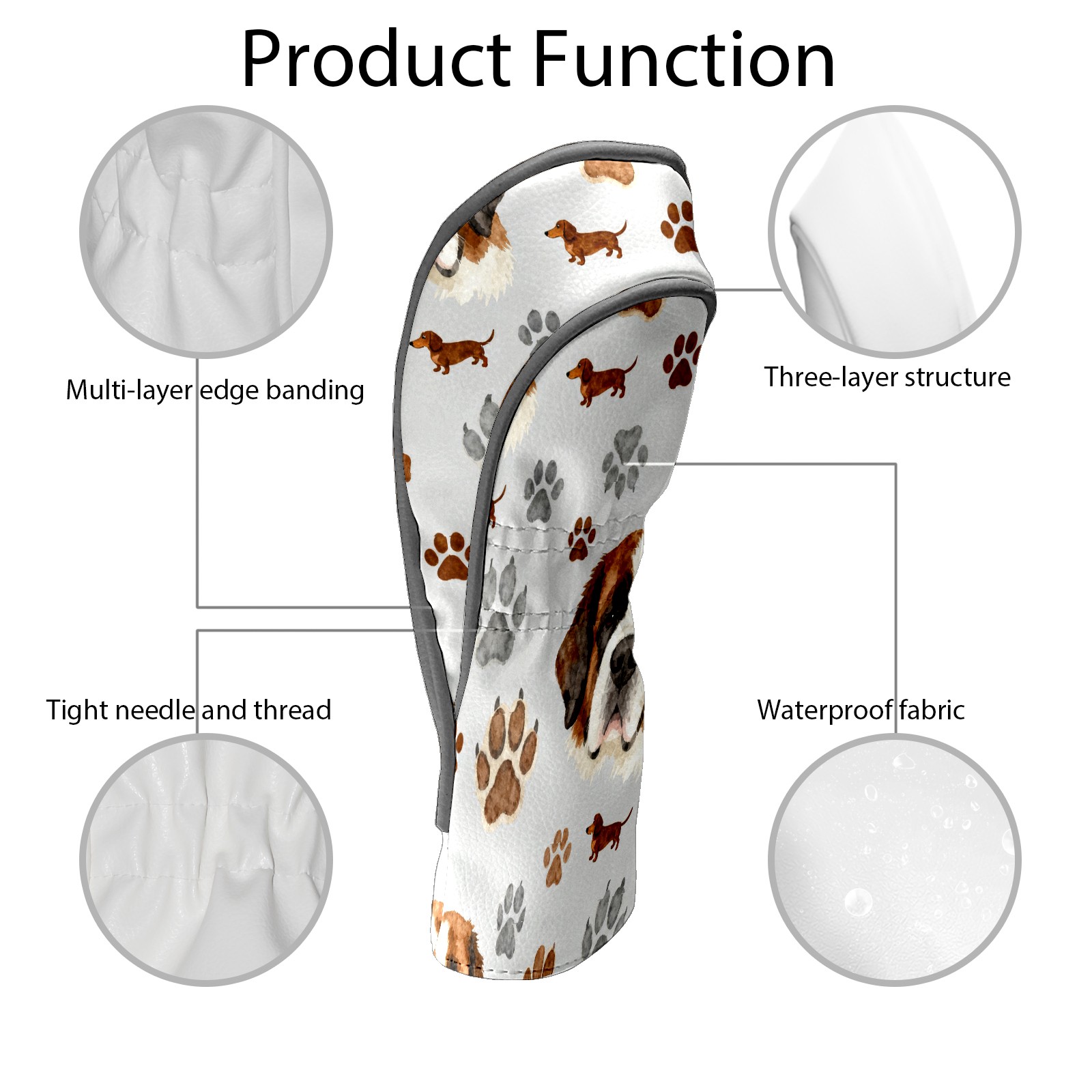 Golf Club Covers, Gray DogPaw Premium PU Leather Driver Hybrid Putter Head Covers with Velvet Lining, Waterproof Golf Gifts for Men Women