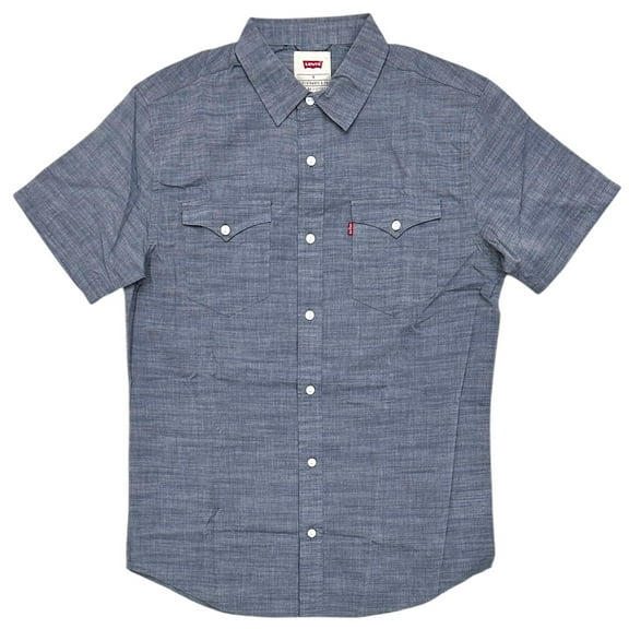 Levi's Men's Classic Clean Short Sleeve Western Button Shirt (Small, Heather Blue)