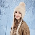 thumbnail image 2 of Caywon Women's Autumn Winter Outdoor Cold-Proof Warm Knit Wool Hat Large Head Circumference,Fleece Lined with Ear Protection,Stylish Beanie Cold Weather Headwear, 2 of 5