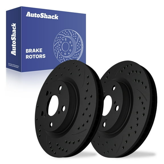 AutoShack Front Vented Drilled & Slotted E-Coated Brake Rotors Black Finish 2-PC Set Replacement for 2006-2014 Honda Ridgeline NightGuard 12.6" (320 mm)