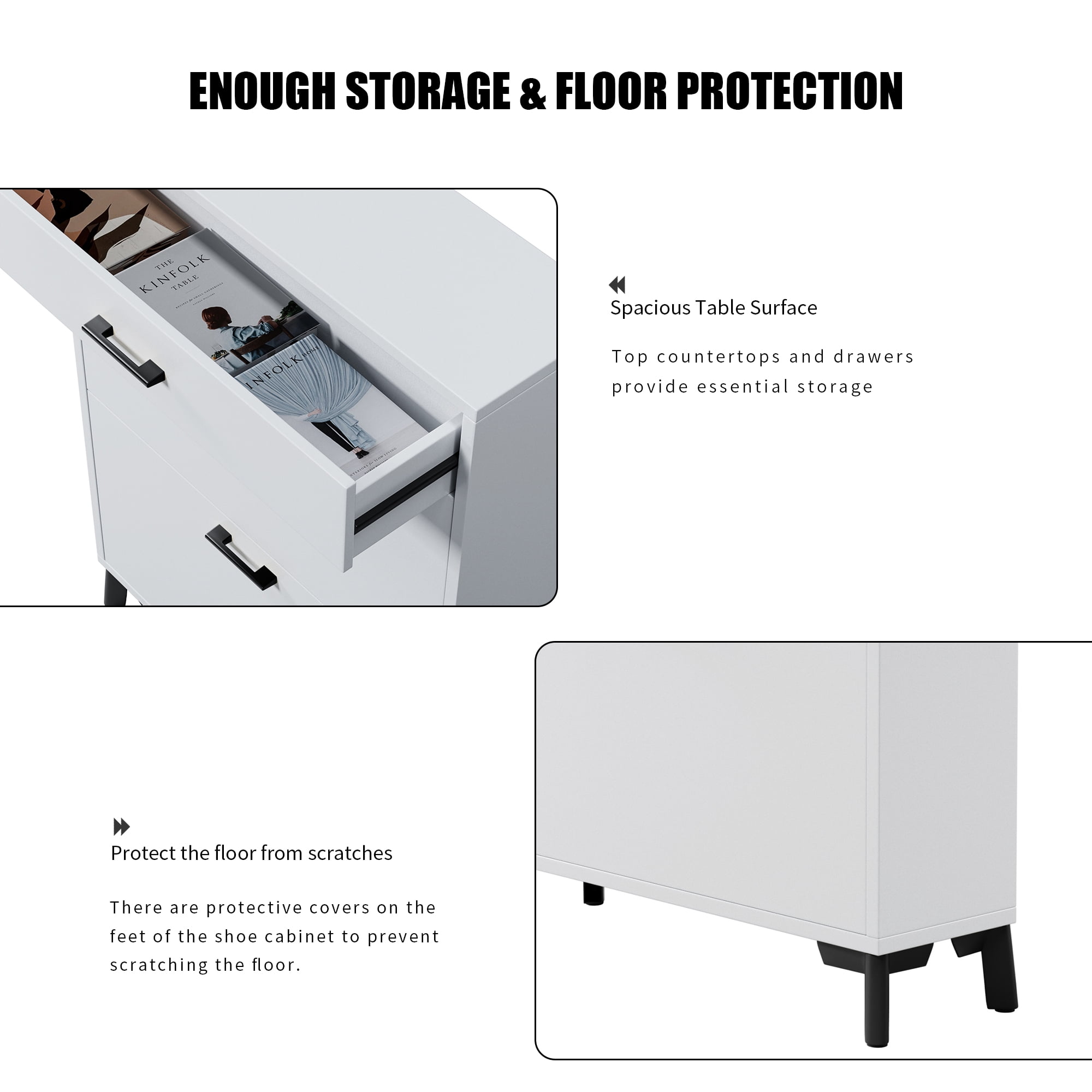 Qhou, Space Saving White Shoe Storage Cabinet with 2 Flip Drawers, Sturdy MDF & Metal Construction Space Saving, White - Easy to Assemble