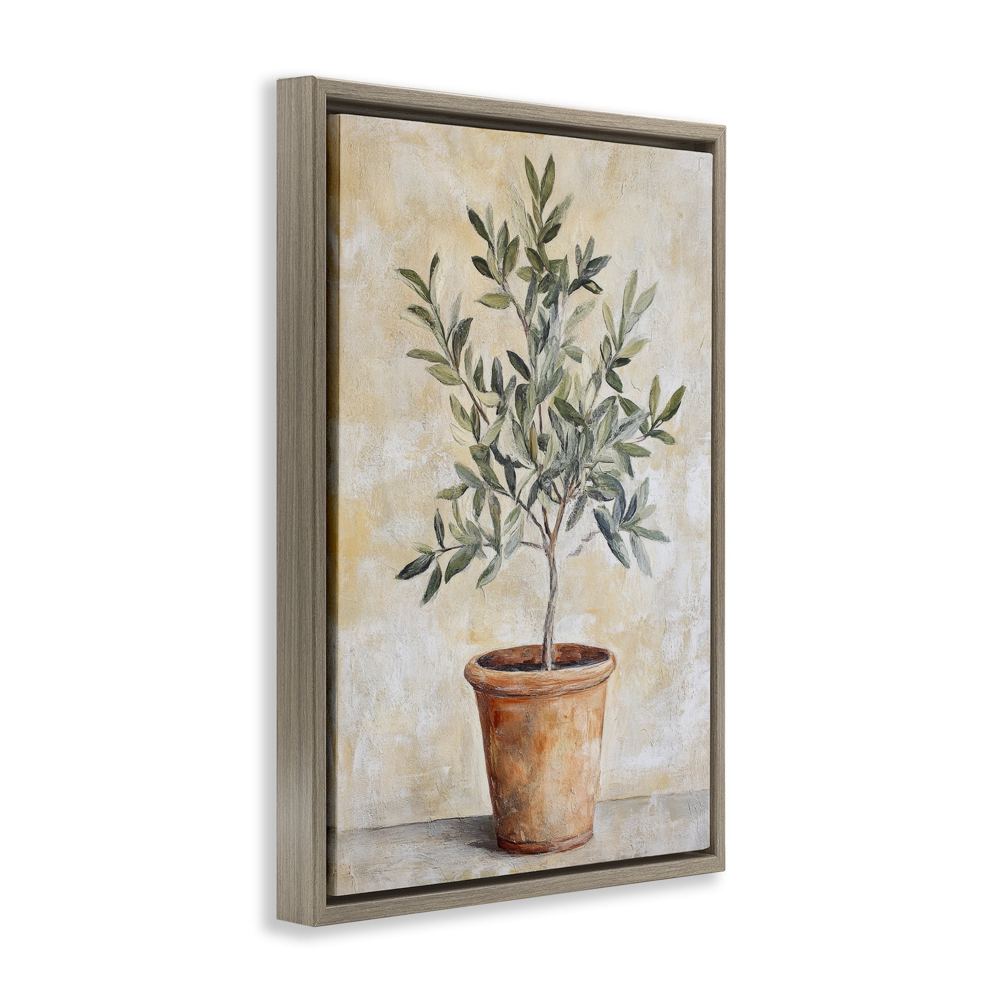 Stupell Industries House Plant in Terracotta Brown Framed Floater Canvas Wall Art, design by Petal Prints Design