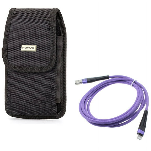 Rugged Case Belt Clip w Purple 6ft USB Cable for iPhone XS Max/8 PLUS/7 Plus/6S Plus/6 Plus - Holster Canvas Cover Pouch Carry and Charger Cord Power Wire Braided Long