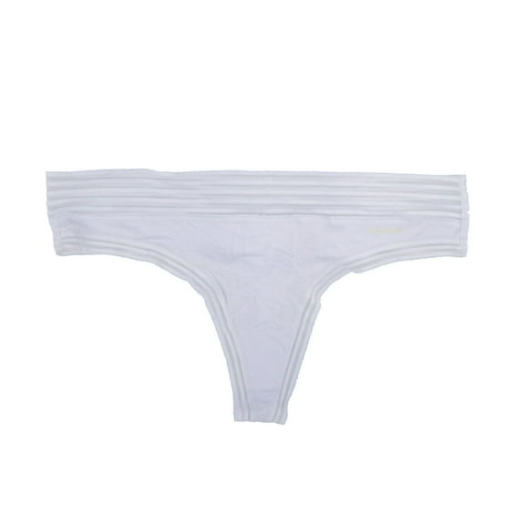 Calvin Klein Women's Striped-Waist Thong Underwear Brief Solid Silver Haze New