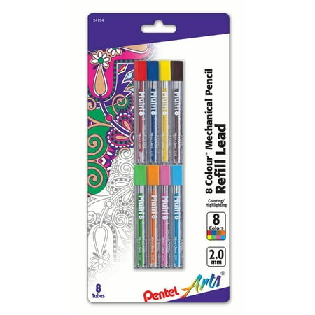 - Pentel Arts 8 Colour Pencil Lead Refill (2.0mm) - Assorted Colors (BCEGFKPS) 8-Pk