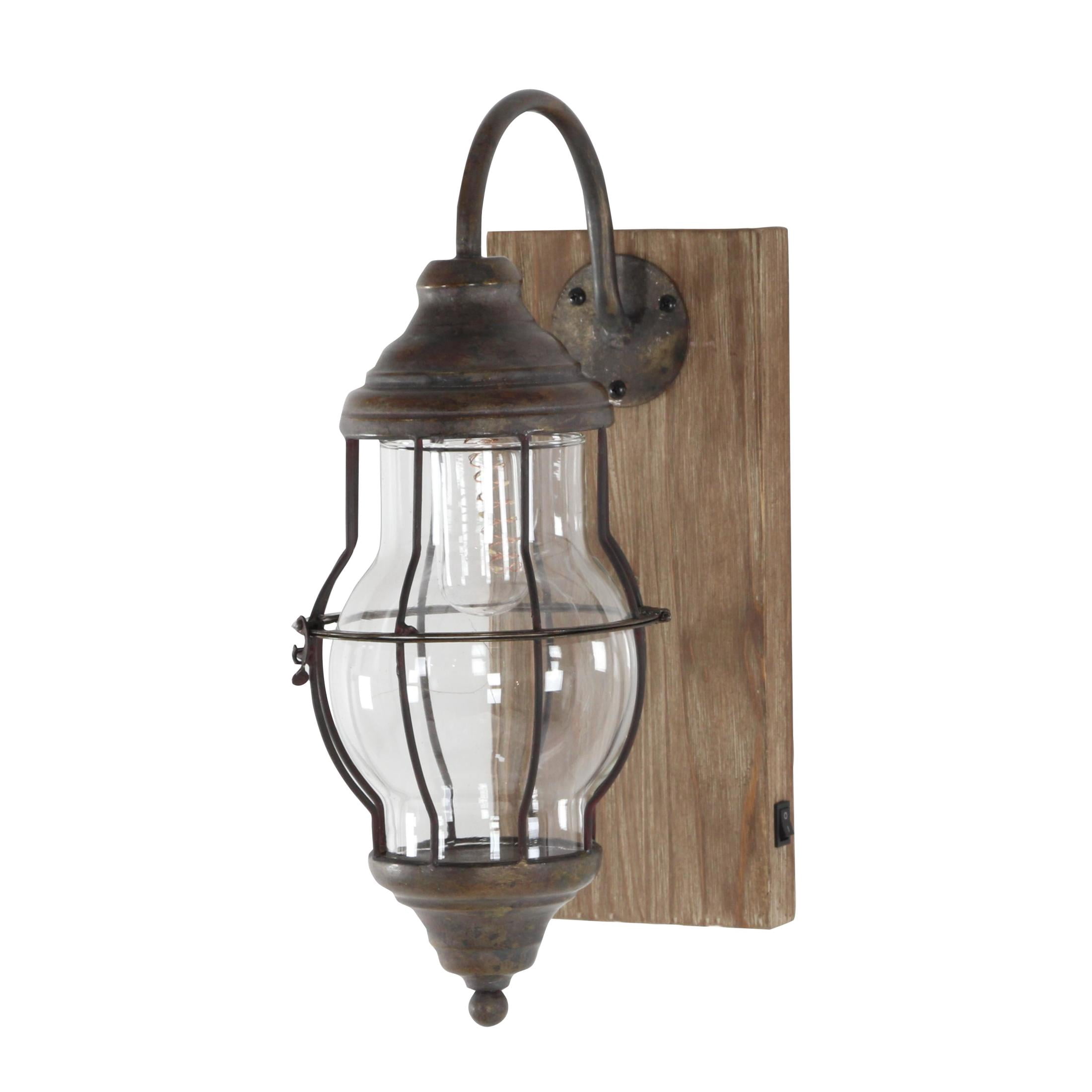 DecMode 17" Battery Operated Brown Accent Lamp with Clear Glass Shade