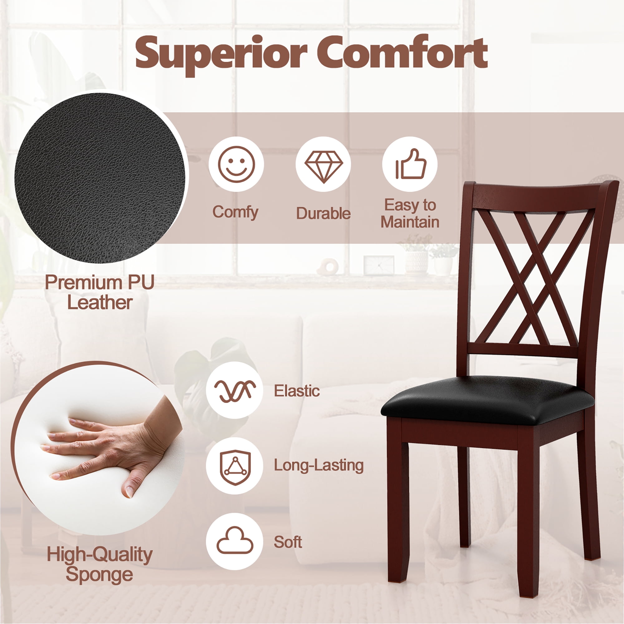 Gymax Set of 4 Dining Chair Kitchen Chair with Backrest Padded Seat & Rubber Wood Legs