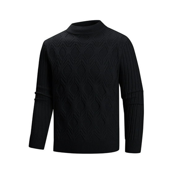 successthop Mock Neck Sweaters Men Cable Knit Strecth Long Sleeve Clothes Chunky Knitwear Ribbed Cuff Vintage Solid Tops