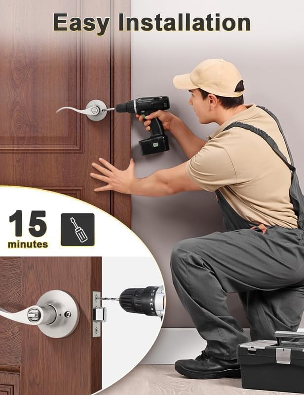 3 Pack Satin Nickel Privacy Door Lever, Modern Interior Door Knobs Locks for Bedroom and Bathroom, Heavy Duty Door Handle, Reversible Wave Lever Handle