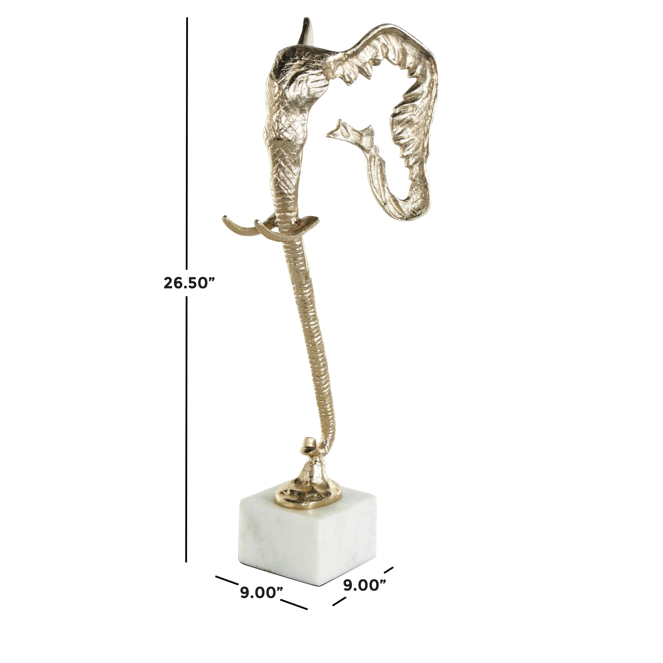 9" x 27" Gold Aluminum Metal Tall Cutout Silhouette Elephant Sculpture with Marble Base, by DecMode