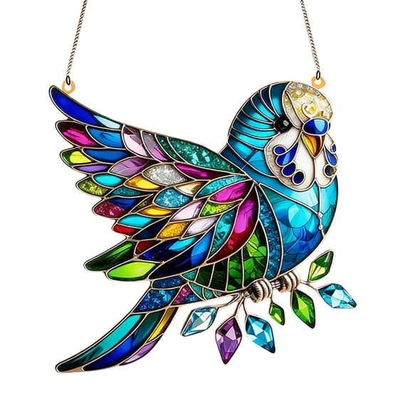 8In Crystal Sky Stained Art Ornament Bird Window Hanging Decoration Double Sided Mosaic Sun Catcher for Garden Patio Home Decor Nature Lover Holiday Gift