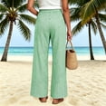 thumbnail image 6 of Womens Striped High Waisted Wide Leg Pants Flowy Elastic Waist Pull On Trousers Casual Vacation Boho Beach Pants with Pockets Green, 6 of 7