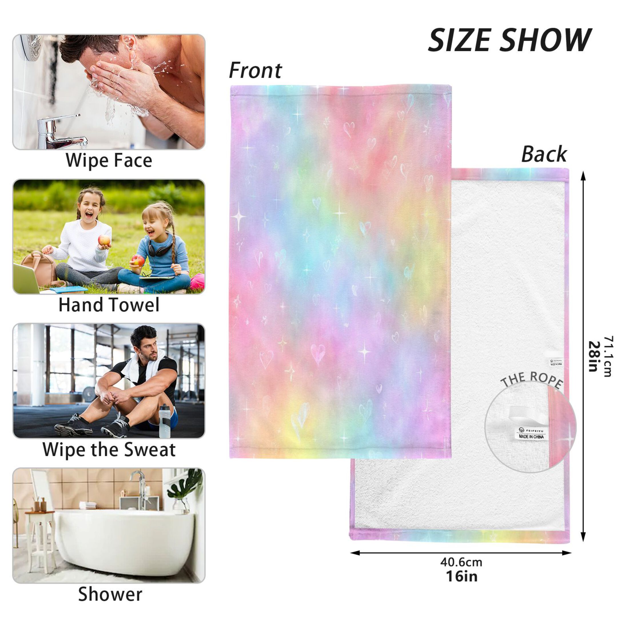 2 Pcs Hand Towels Sets Pastel Rainbow Tie-dye Cotton Towel Set Absorbent Face Towel for Bathroom Kitchen Shower Hotel Decor