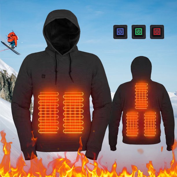 Hombres Mujeres Ropa de calle de manga larga Abrigos sueltos Acogedor USB recargable 3 niveles de calor Sudaderas con capucha con calefacción USB