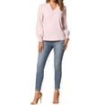 thumbnail image 2 of INSPIRE CHIC V Neck Vintage Blouse for Women's Ruffle Collar Long Sleeve Casual Blouses S Pink, 2 of 6