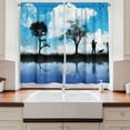thumbnail image 2 of Ambesonne Nature Kitchen Curtains, Man Dog Lake Tree Moon, 55"x39", Sky Blue Black White, 2 of 3