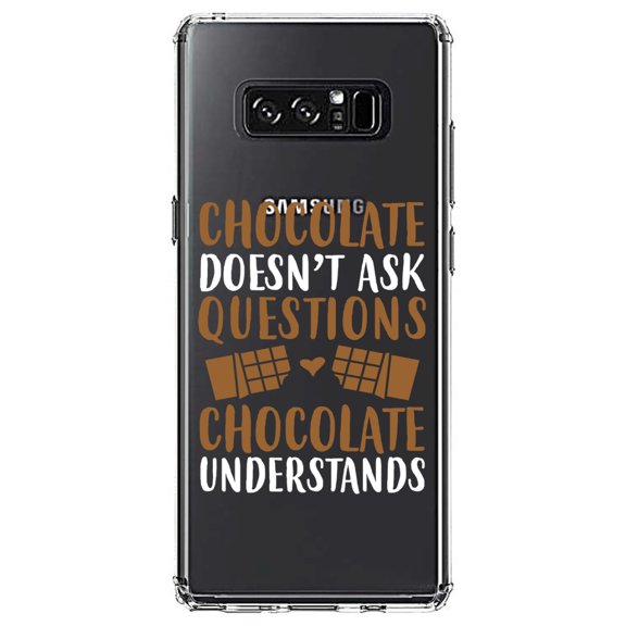 DistinctInk Clear Shockproof Hybrid Case for Samsung Galaxy Note 8 - TPU Bumper Acrylic Back Tempered Glass Screen Protector - Chocolate Doesn't Ask Questions Understands