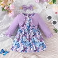 thumbnail image 2 of Cathalem Girls Party Dress Cute Cartoon Pattern Ruffles Sleeve Dress,Purple 6M, 2 of 5