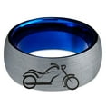 thumbnail image 2 of Tungsten Motorcycle Bike Motor Bicycle Band Ring 8mm Men Women Comfort Fit Blue Dome Brushed Gray Polished, 2 of 4