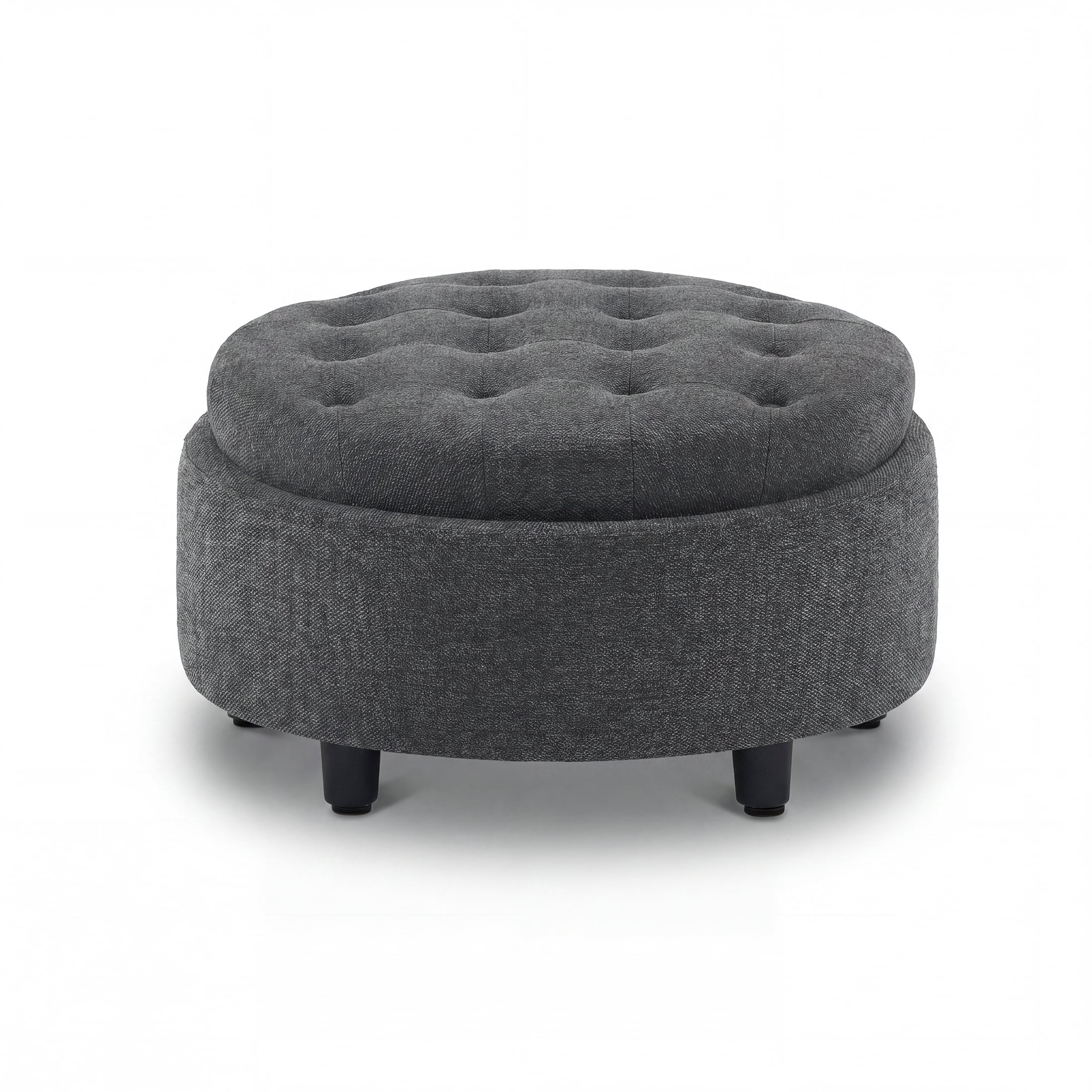 Darkgrey Round Ottoman with Storage and Reversible Tray, Upholstered Fabric Footrest Coffee Table for Living Room, Bedroom, Entryway-25 Inch