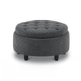 thumbnail image 3 of Darkgrey Round Ottoman with Storage and Reversible Tray, Upholstered Fabric Footrest Coffee Table for Living Room, Bedroom, Entryway-25 Inch, 3 of 10