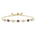 thumbnail image 2 of Gem Stone King 18K Yellow Gold Plated Silver White Moissanite and Purple Amethyst Infinity Links Bracelet for Women (2.31 Cttw, Round 4.5MM, Fully Adjustable up to 9 inch), 2 of 5