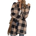 thumbnail image 4 of Women's Mid-length Plaid Button Down Shacket Jacket Long Sleeve Casual Coat with Pockets, 4 of 6