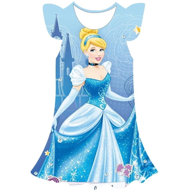 Año 2023, vestidos de niñas de Disney, ropa de princesa para niños, vestido de princesa Bella con estampado 3D de dibujos animados de Bella, moda de verano, 1-10 year6T Gao Jinjia LED