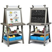 Infans 3 in 1 Double-Sided Storage Art Easel w/ Paint Cups for Kids Writing Earl Grey