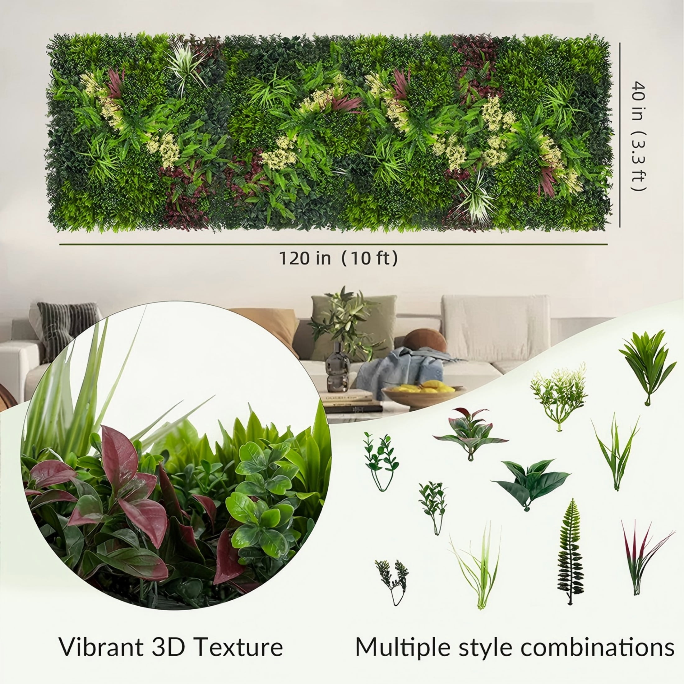 ODTORY 40"x120" Artificial Grass Wall Boxwood Plant Panel,UV Resistant Green Leaves Faux for Interior Backdrop,Garden and Indoor Outdoor Wall&Fence Covering Privacy, Party Wall Greenery Decor