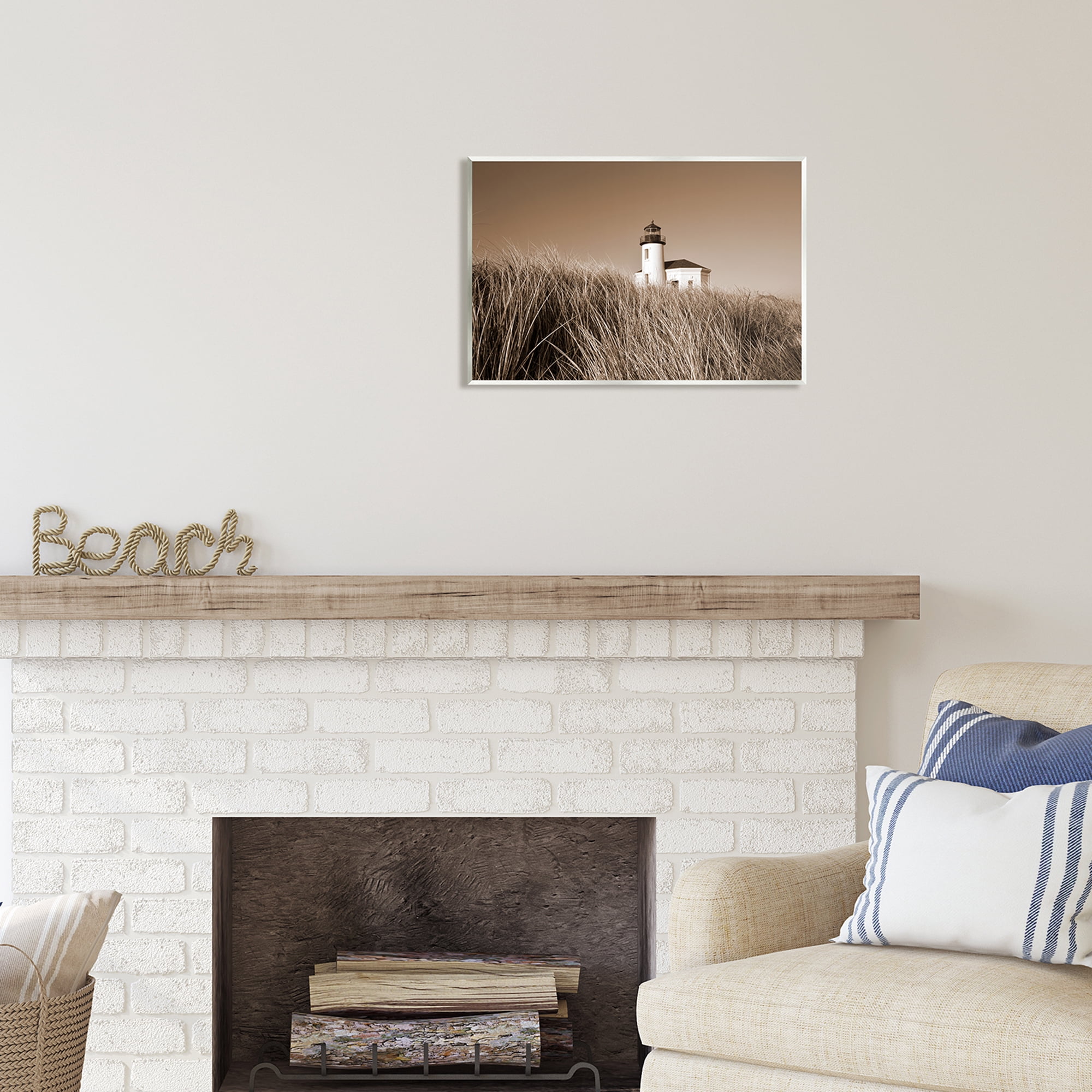 Stupell Industries Seaside Lighthouse Beach Grasses Photography Coastal Photography Unframed Art Print Wall Art