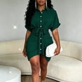 thumbnail image 4 of Shirt Dresses for Women Turndown Collar Button Waist Short Sleeves Summer Casual Dress, 4 of 8