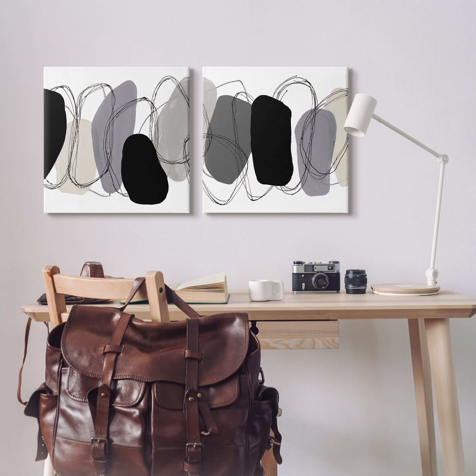 Stupell Industries Contemporary Oblique Circular Shapes Scribble Outlines Graphic Art Gallery Wrapped Canvas Print Wall Art, Set of 2, Design by Ruth Fromstein