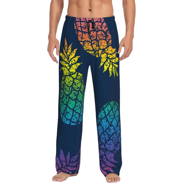 Fotbe Abstract Bright Pineapple Fruit Retro Pantalones de Pijama para Hombre, Pantalones de Dormir, Pantalones de Casa con Cintura Ajustable y Bolsillos-3X-Large