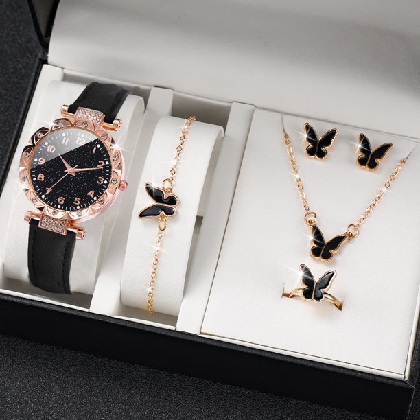 Reloj De Cuarzo Con Correa De Cuero Estrellado Con Diamantes De Imitación Para Mujer