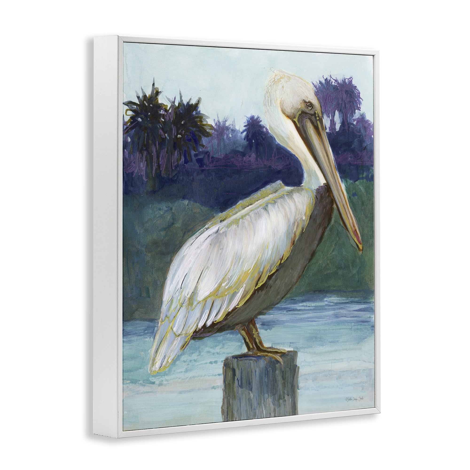 Stupell Industries Tropical Pelican Perched Animals & Insects Painting White Framed Art Print Wall Art, 24 x 30