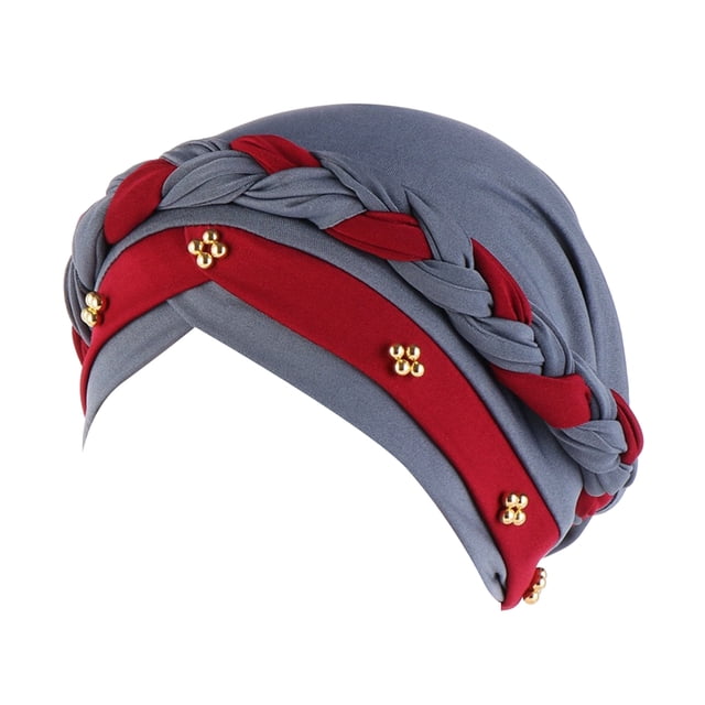 PMVFHDE Women Ruffle Turban Wrap Cap With Pearl Beading Solid Color Hats For Women Grey
