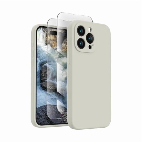 Eryueer Designed for iPhone 15 Pro Case, Silicone Upgraded [Camera Protection] Phone Case with [2 Screen Protectors], Soft Anti-Scratch Microfiber Lining Inside, 6.1 inch, Stone