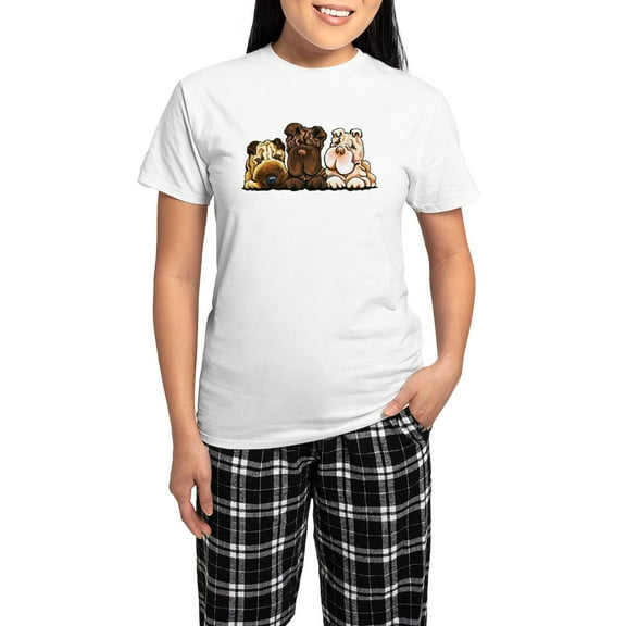 CafePress - 3 Chinese Shar Pei Pajamas - Women's Short Sleeve Print T-Shirt and Pants Light Cotton Pajama Set