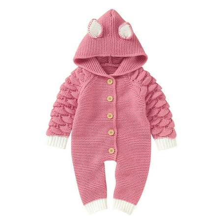 

Fsqjgq 2T Boys Boy Girl Solid Knitted Sweater Baby Hooded Jumpsuit Romper with Ears Cotton 1 Piece Outfits Clothes Hoodies with No Strings Acrylic Pink 100