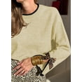 thumbnail image 3 of SHEWIN Womens Sweaters Leopard Bow Split Cuffs Long Sleeve Fall Winter Sweater Casual Loose Contrast Trim Crew Neck Knit Pullover Tops, 3 of 6