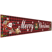 Angle View: AkoaDa Merry Christmas Banner Black Red Buffalo Plaid Sign Christmas Bunting Banner Xmas Hanging Sign Decoration Outdoor Indoor