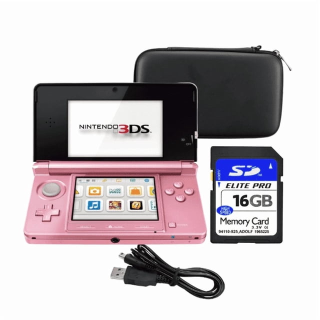 Nintendo 3DS Handheld Game Console Pearl Pink Bundle with Carrying Case & 16GB SD Card (Refurbished)