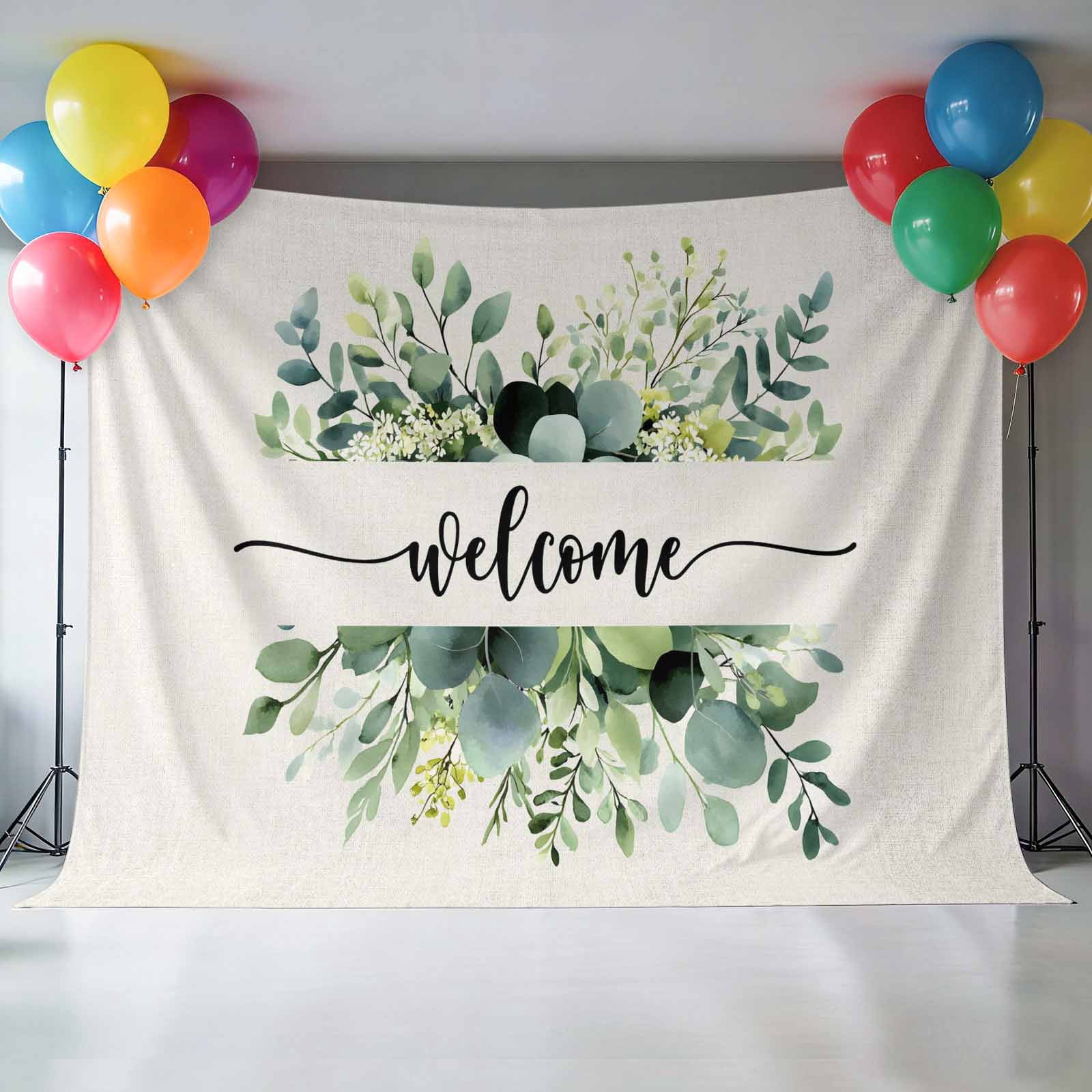 Welcome Eucalyptus Leaves Photography Backdrop 7x5FT, Linen Texture Vintage Photo Backdrops, Background for Photography Studio Photo Studio Background, Back Drop for Photoshoot